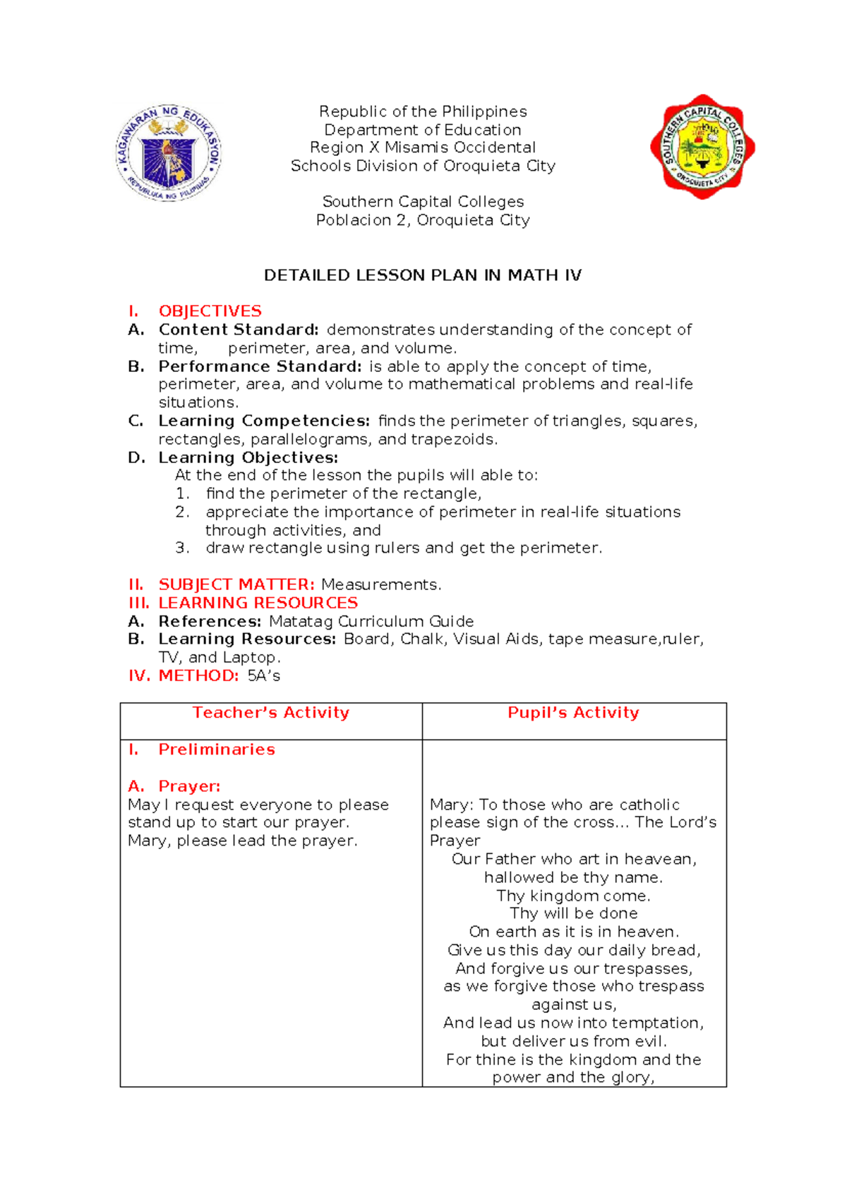 Lesson PLAN IN MATH - Republic of the Philippines Department of ...