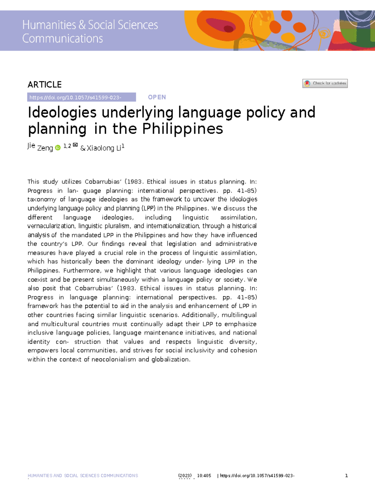 Language Policy and Planning Ideologies in the Philippines: A Study ...