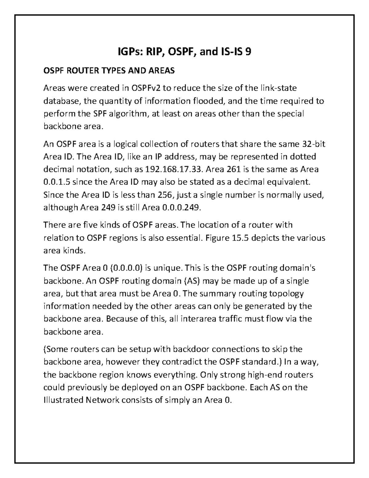IGPs 9: Understanding OSPF Router Types and Areas - Studocu