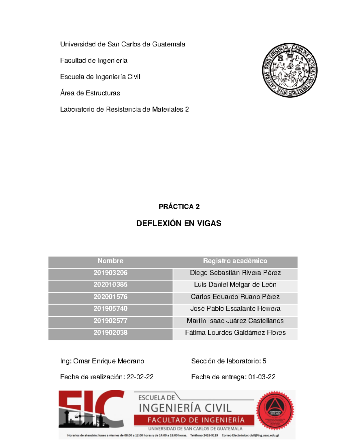 Reporte #2 Lab R2 Estructuras: Deflexión en Vigas Sección 5 - Document Preview