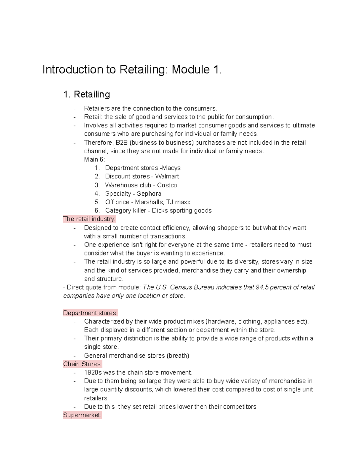 Retail Management Strategies and Techniques: Module 1 Overview - Studocu
