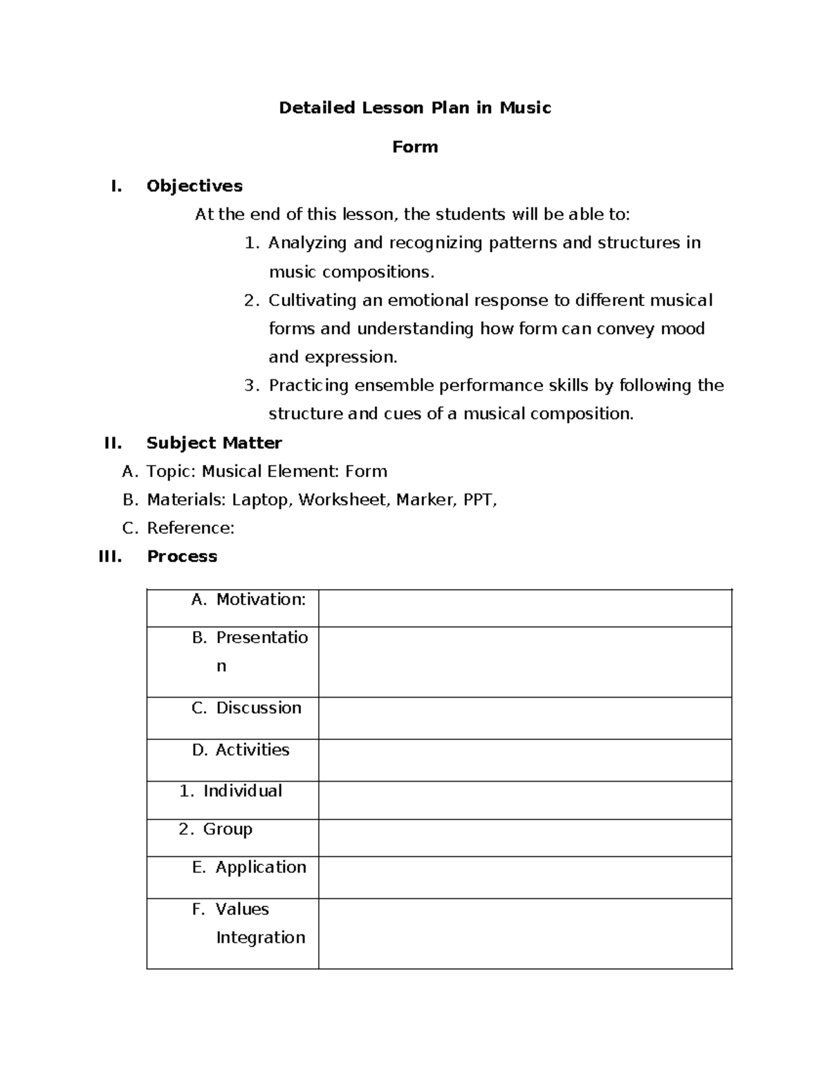 Semi Detailed Lesson Plan in Music - Detailed Lesson Plan in Music Form ...