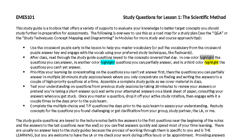 EMES101 Study Guide: Lesson 1 - The Scientific Method Questions - Studocu