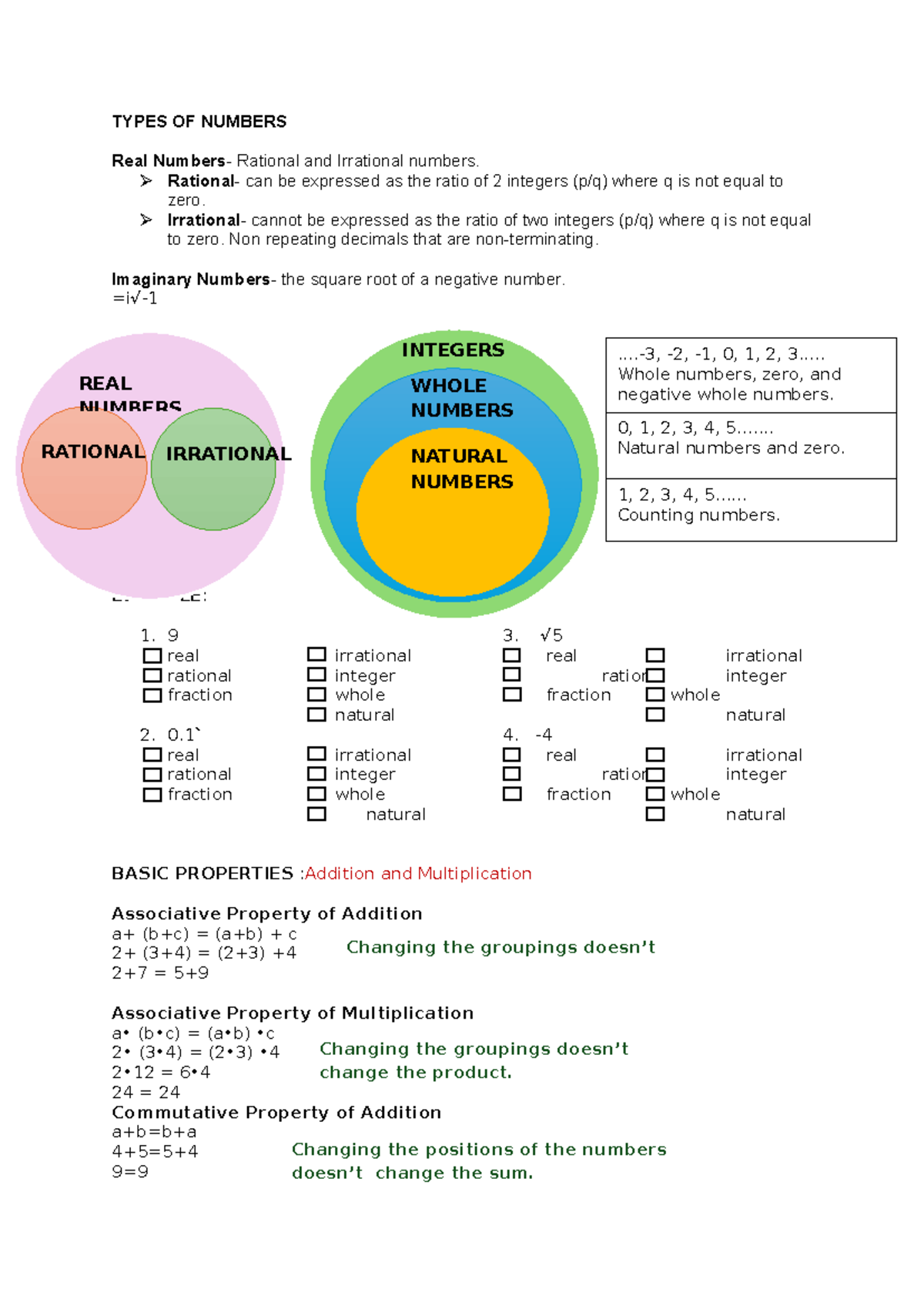 CSC 101 - Types of Numbers and Their Properties Study Guide - Studocu