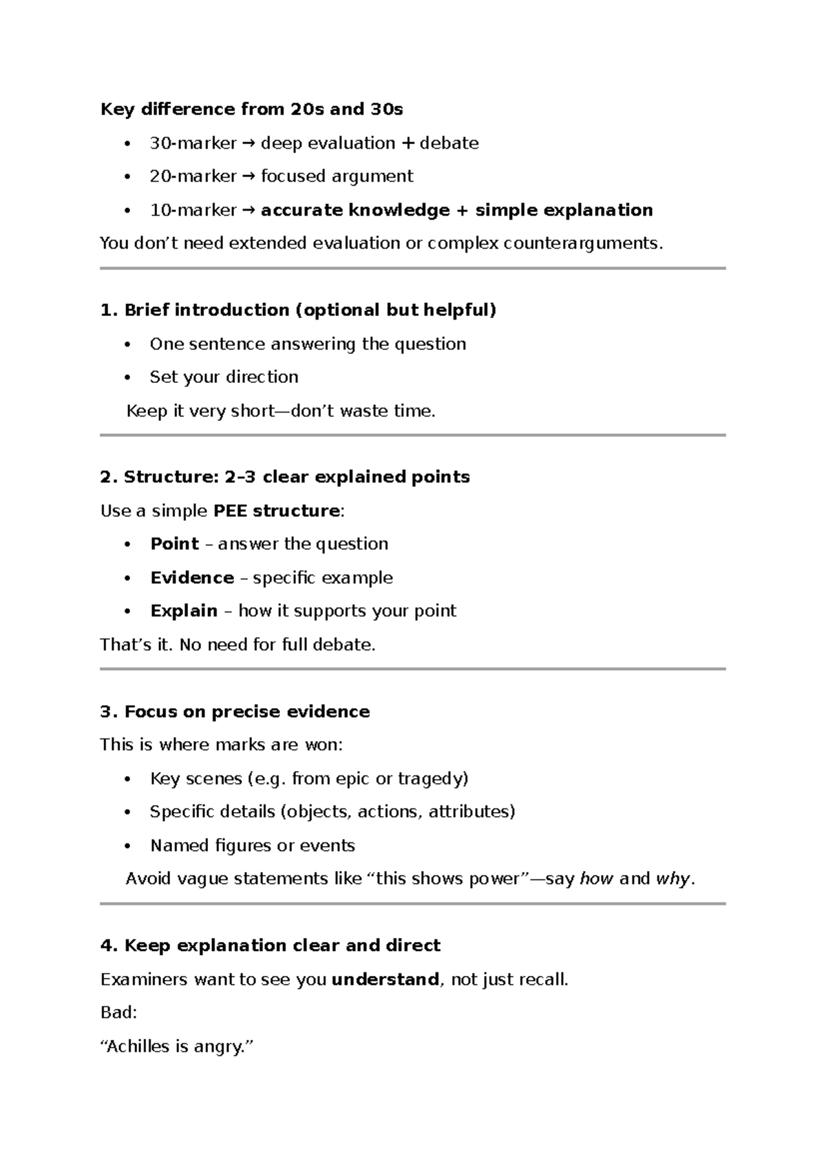 10 Marker Guidance: Key Differences in Arguments from 20s to 30s - Studocu