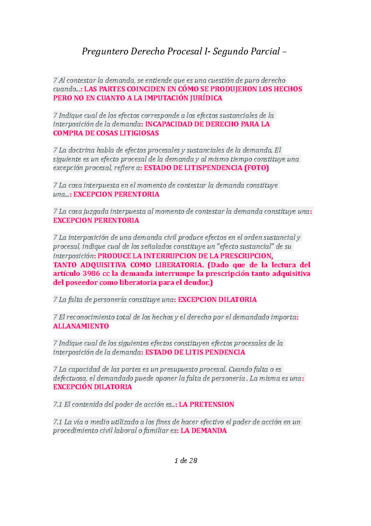 Derecho Procesal I - Segundo Examen Parcial Resumen y Preguntas - Document Preview