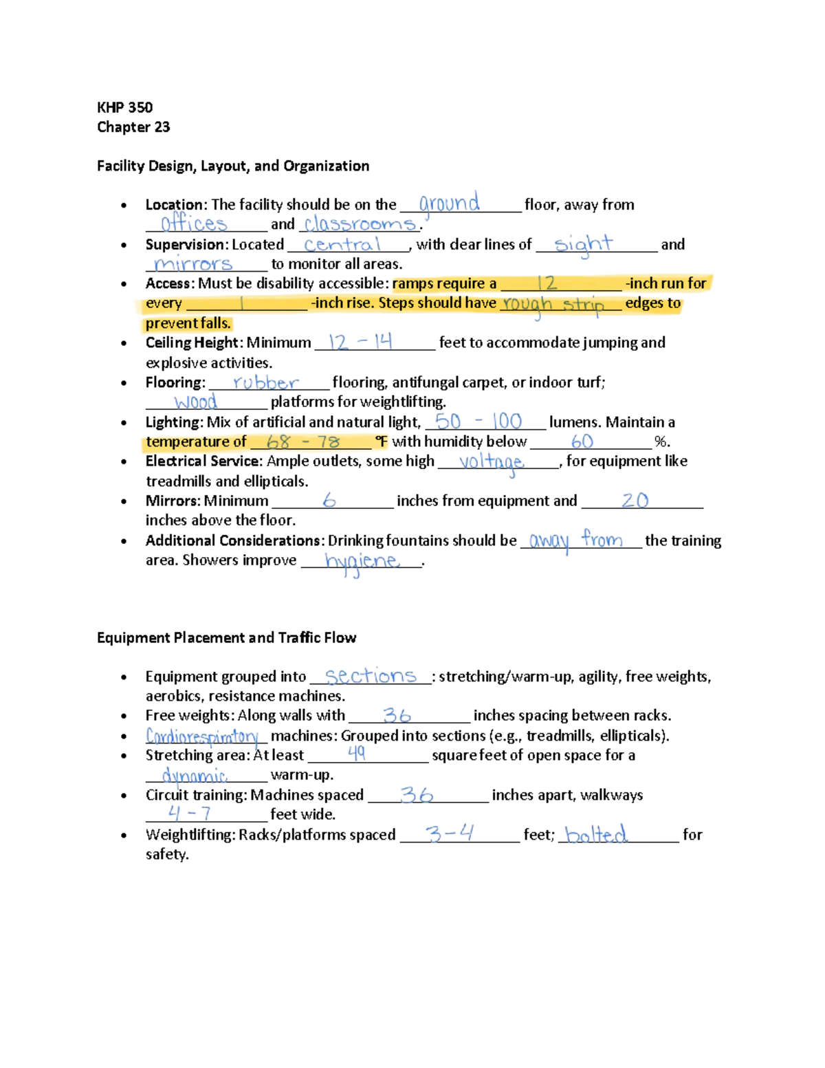 KHP 350 Chapter 23 Facility Design & Layout Guidelines - Studocu