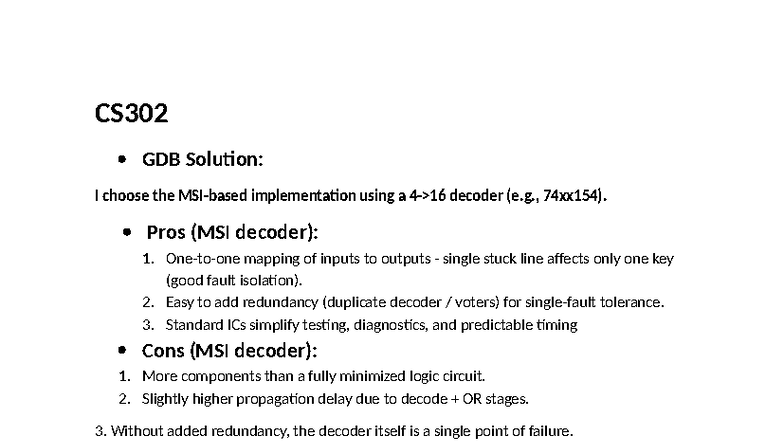 CS302 GDB Solution: MSI Decoder vs Minimized Logic Analysis - Studocu