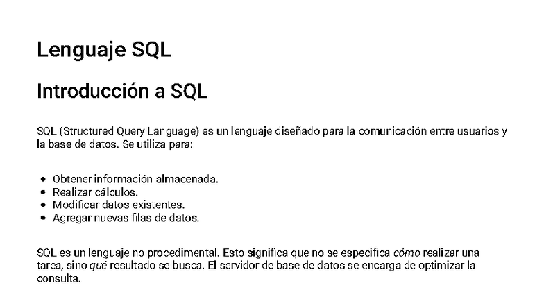 Resumen del 2do Parcial de Base de Datos 2: Introducción a SQL - Studocu