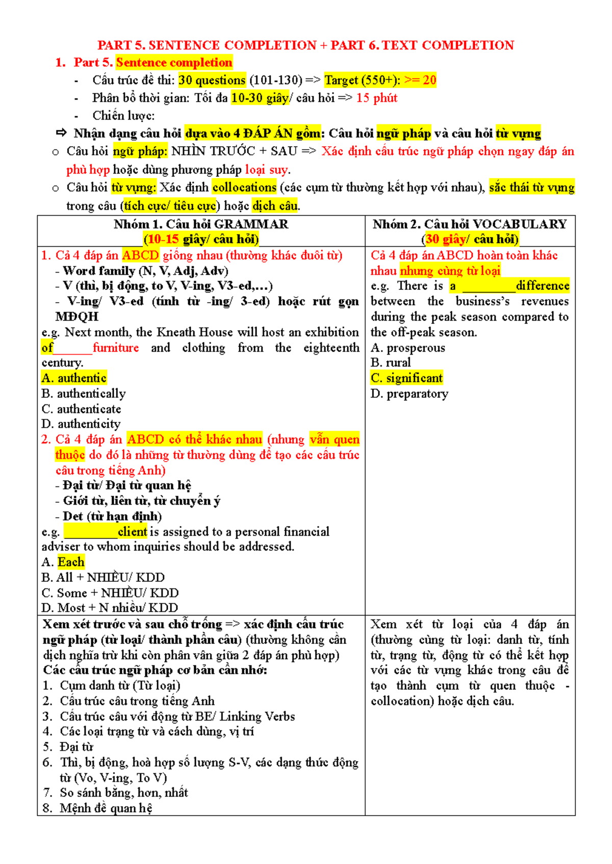 PART 5 & 6 Strategies for Sentence and Text Completion - Studocu