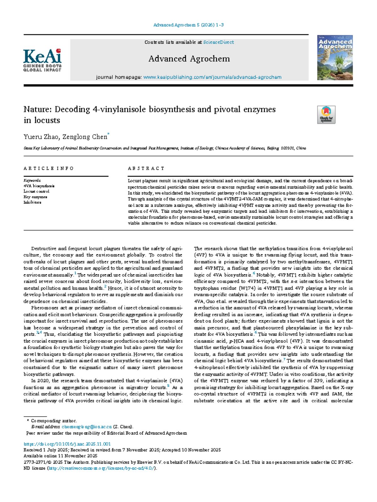 Decoding 4VA Biosynthesis and Enzymatic Control in Locusts (AGRO 5 ...
