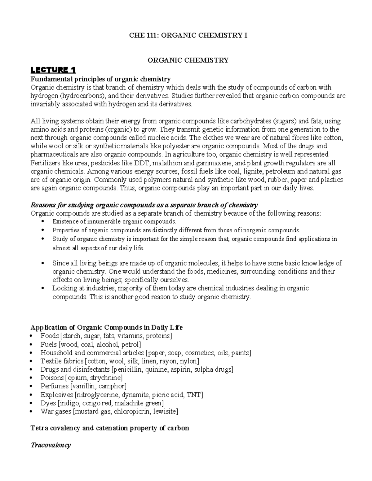 Organic CHEM Notes ( Lectures 1, 2 & 3) - CHE 111: ORGANIC CHEMISTRY I ...