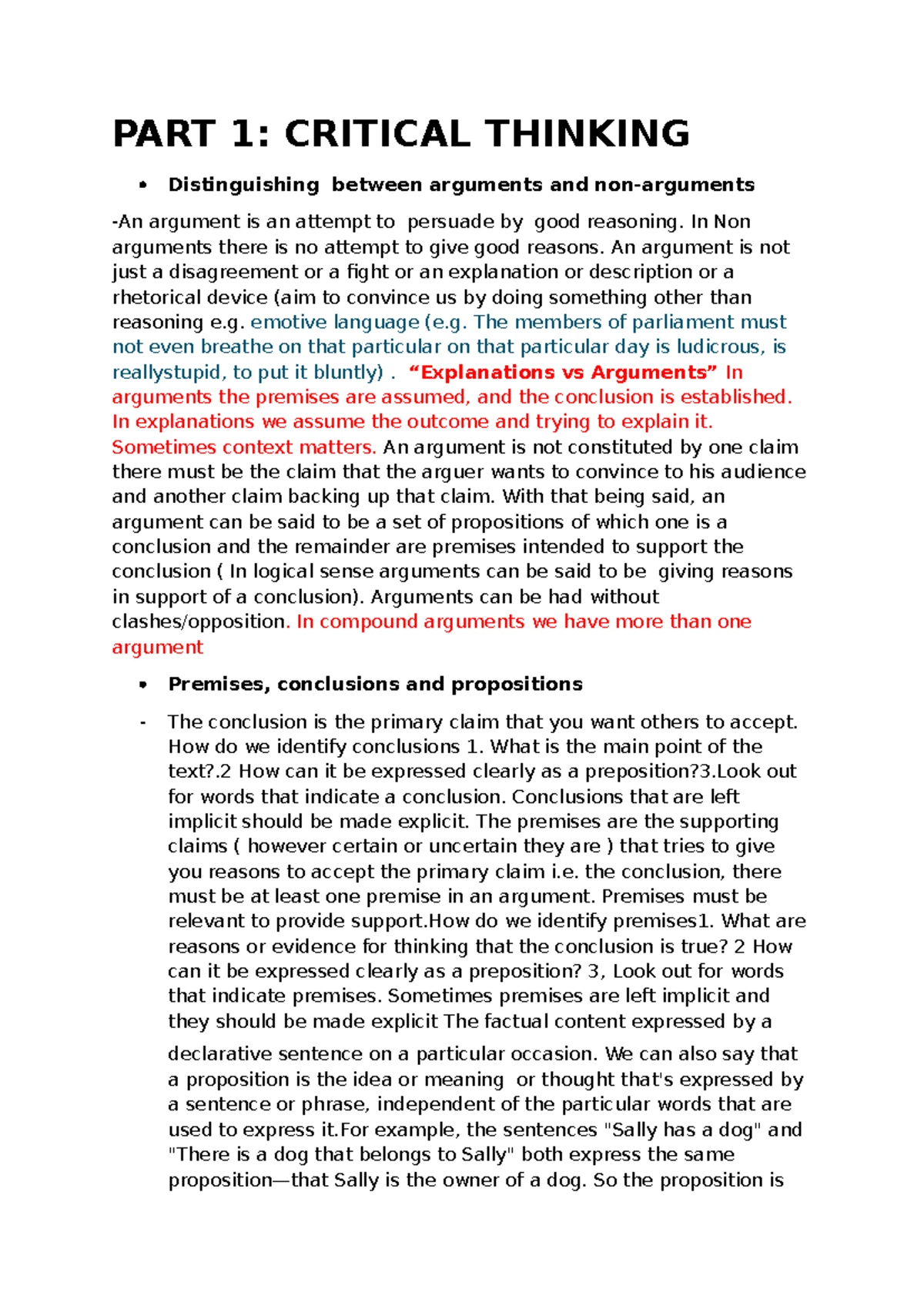 Critical Thinking 101: Week 1 Lecture Notes Overview (Lectures 1-4 ...