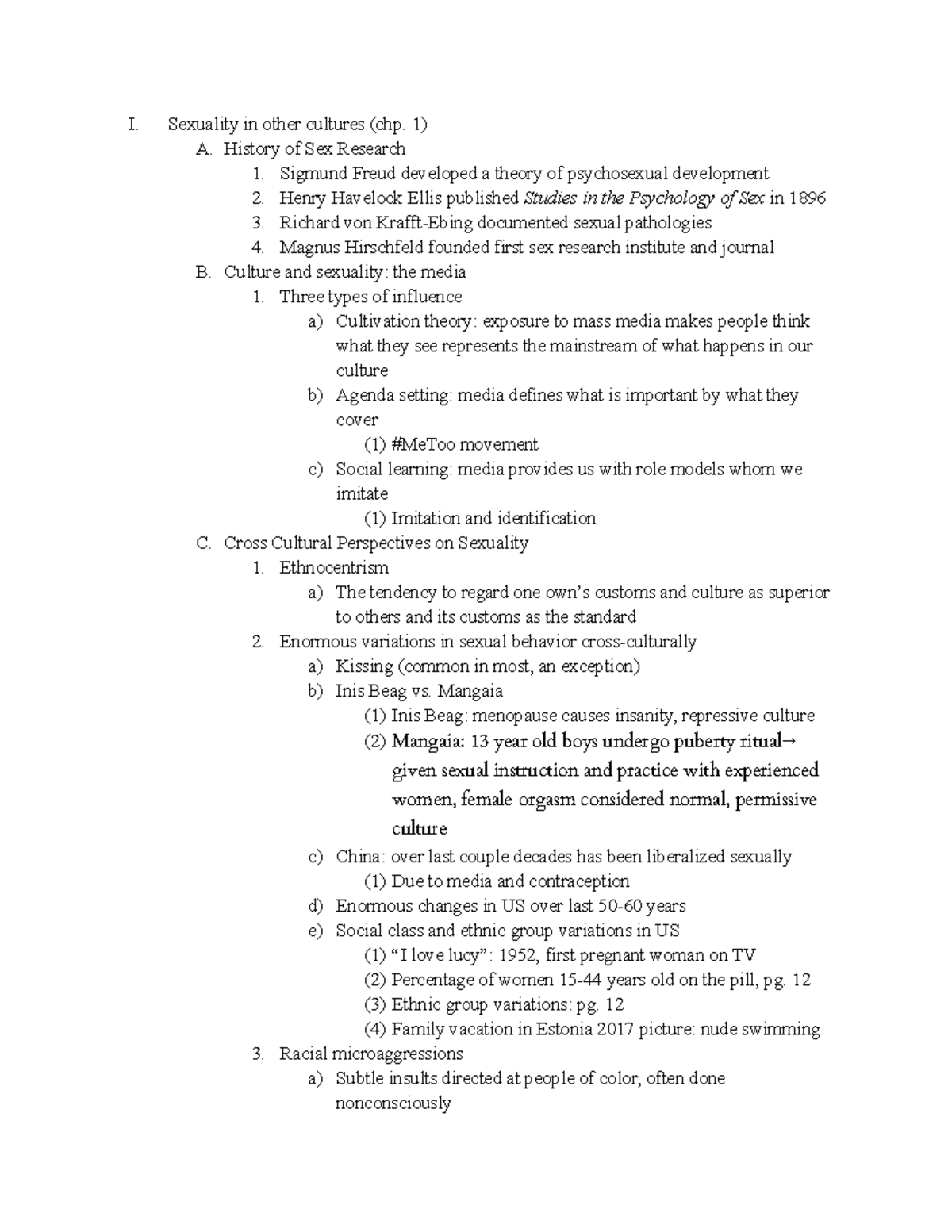 PSY 201 - Exam 1 - Lecture Notes on Sexuality & Culture - Studocu