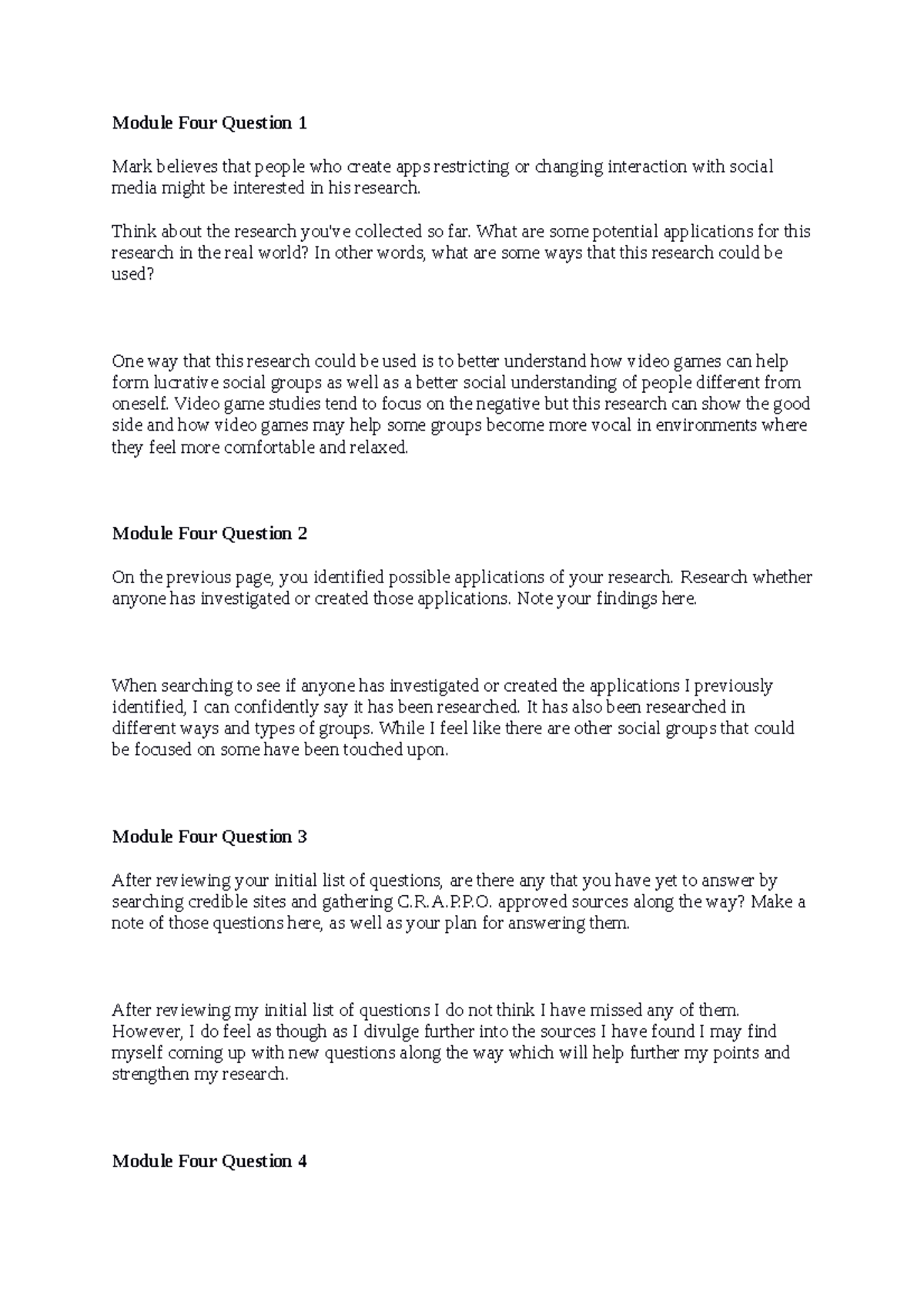 SCS 200 Module 4 Short Response - Module Four Question 1 Mark believes ...