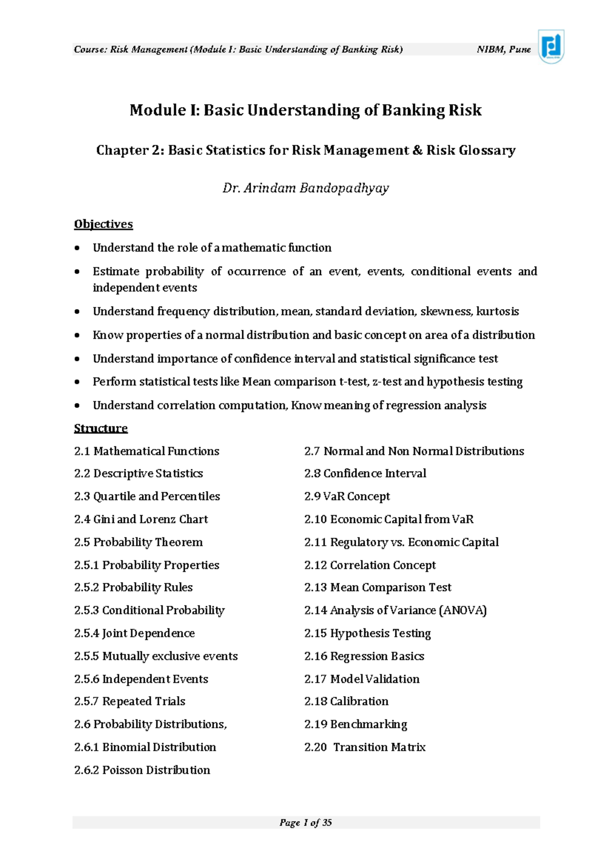 Risk Management (Module I) - Chapter 2: Basic Statistics Overview - Studocu