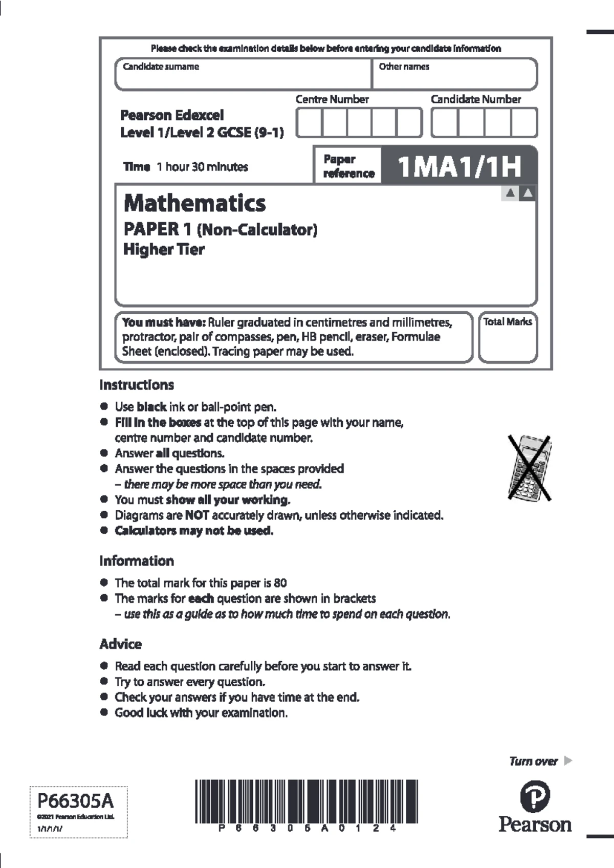 Mathematics Paper 1 Higher Tier Exam Details - GCSE 1H Nov 2021 - Studocu