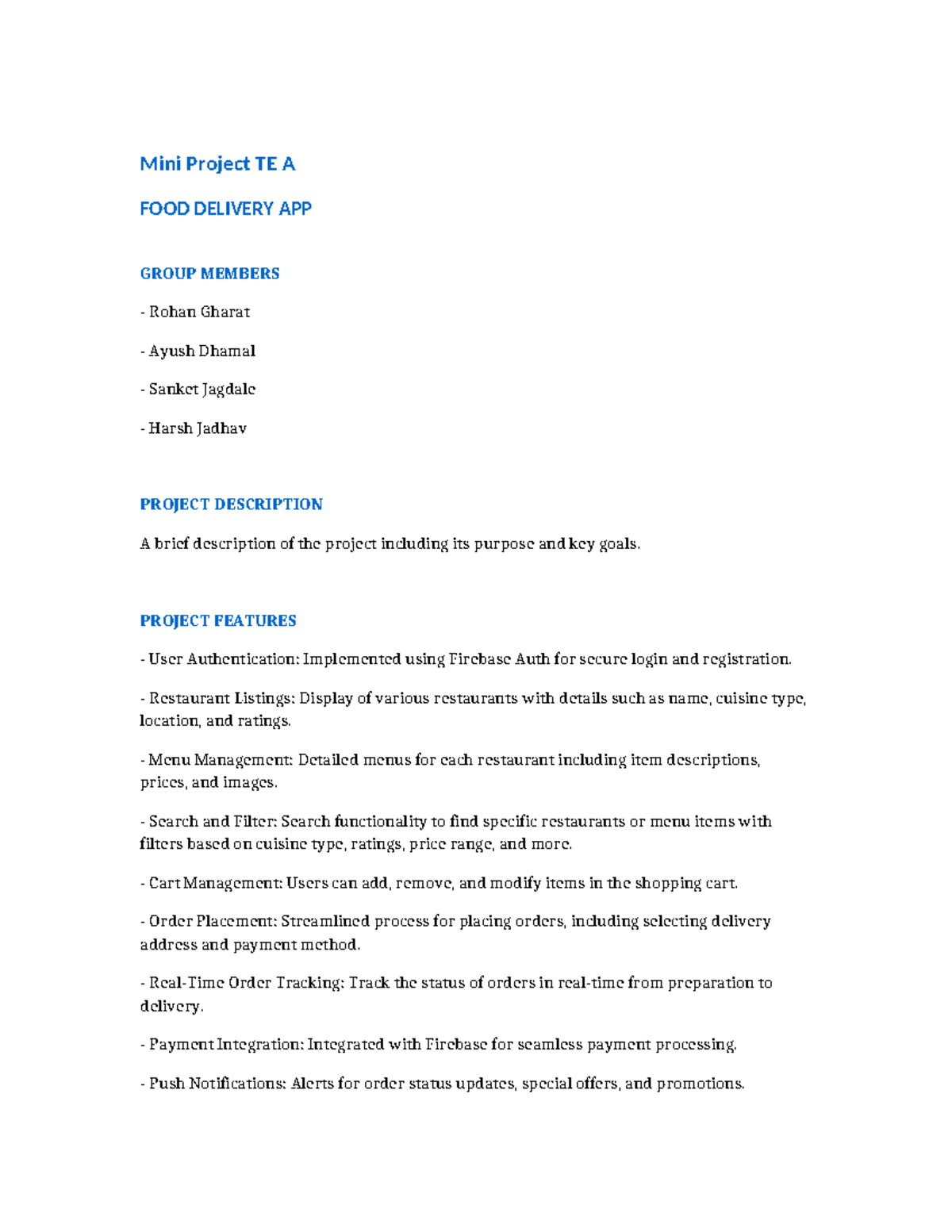 Food Delivery App Project Overview - TE A Mini Project - Studocu