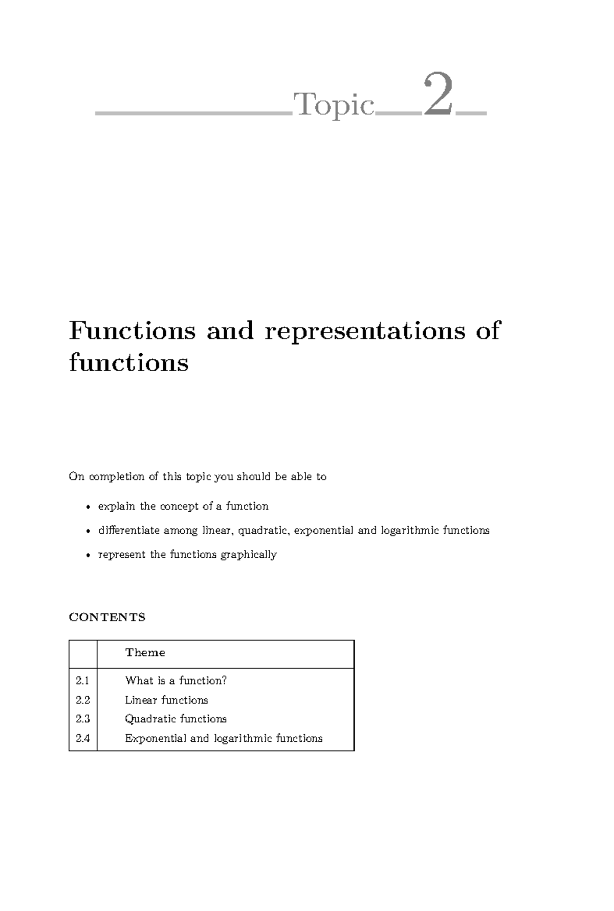 Topic 2: Functions and Their Representations - Class Notes - Studocu