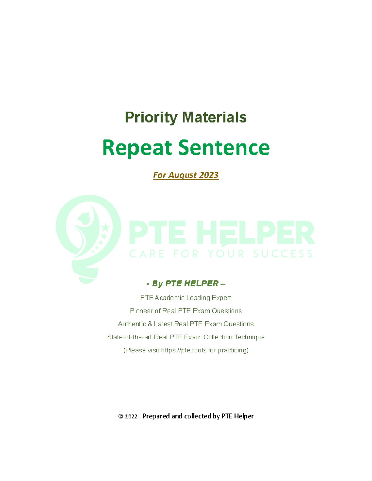 Repeat Sentence Priority Materials for PTE Academic - August 2023 - Studocu