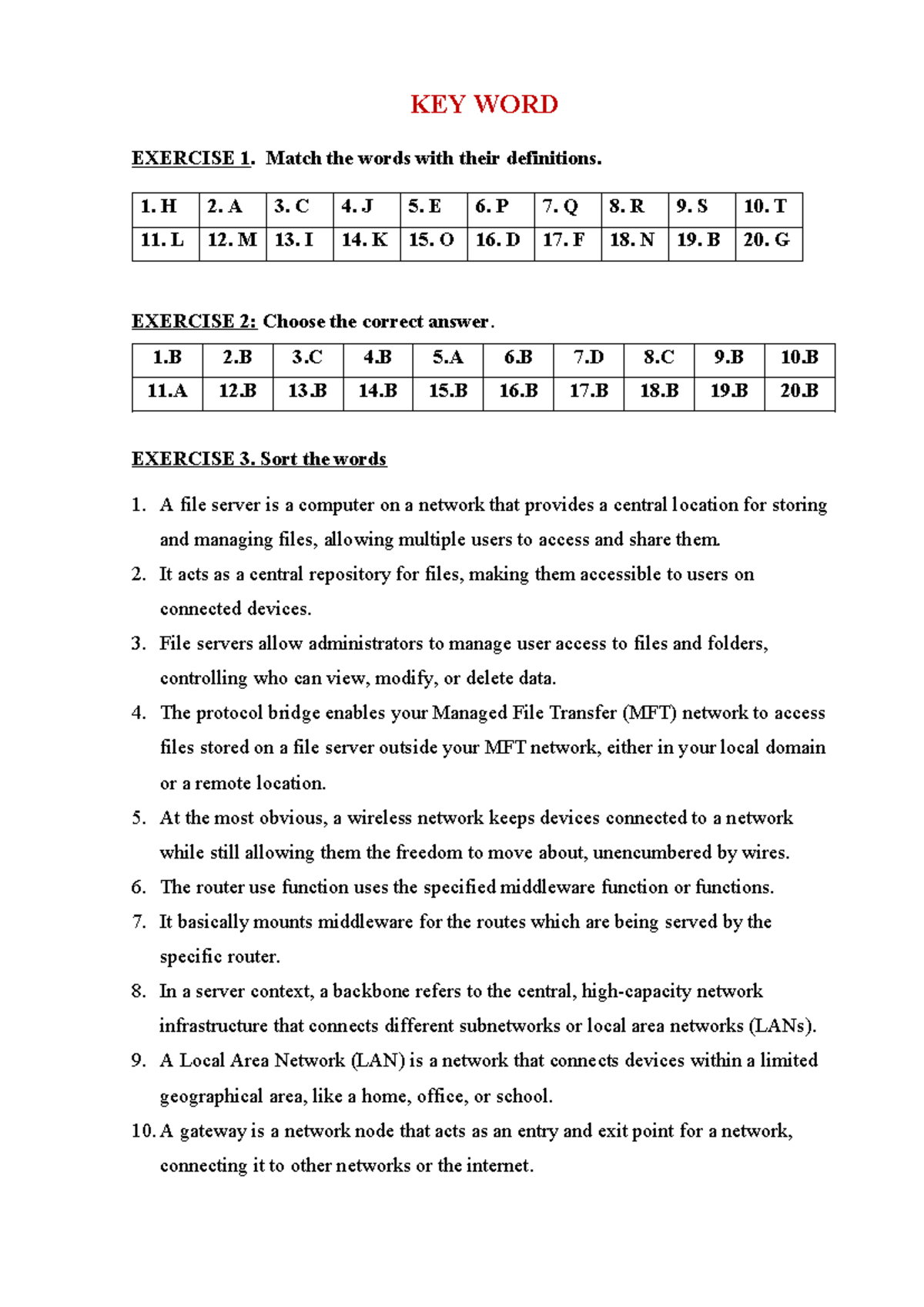 KEY WORD EXERCISE 1-6: Networking Concepts & Definitions - Studocu