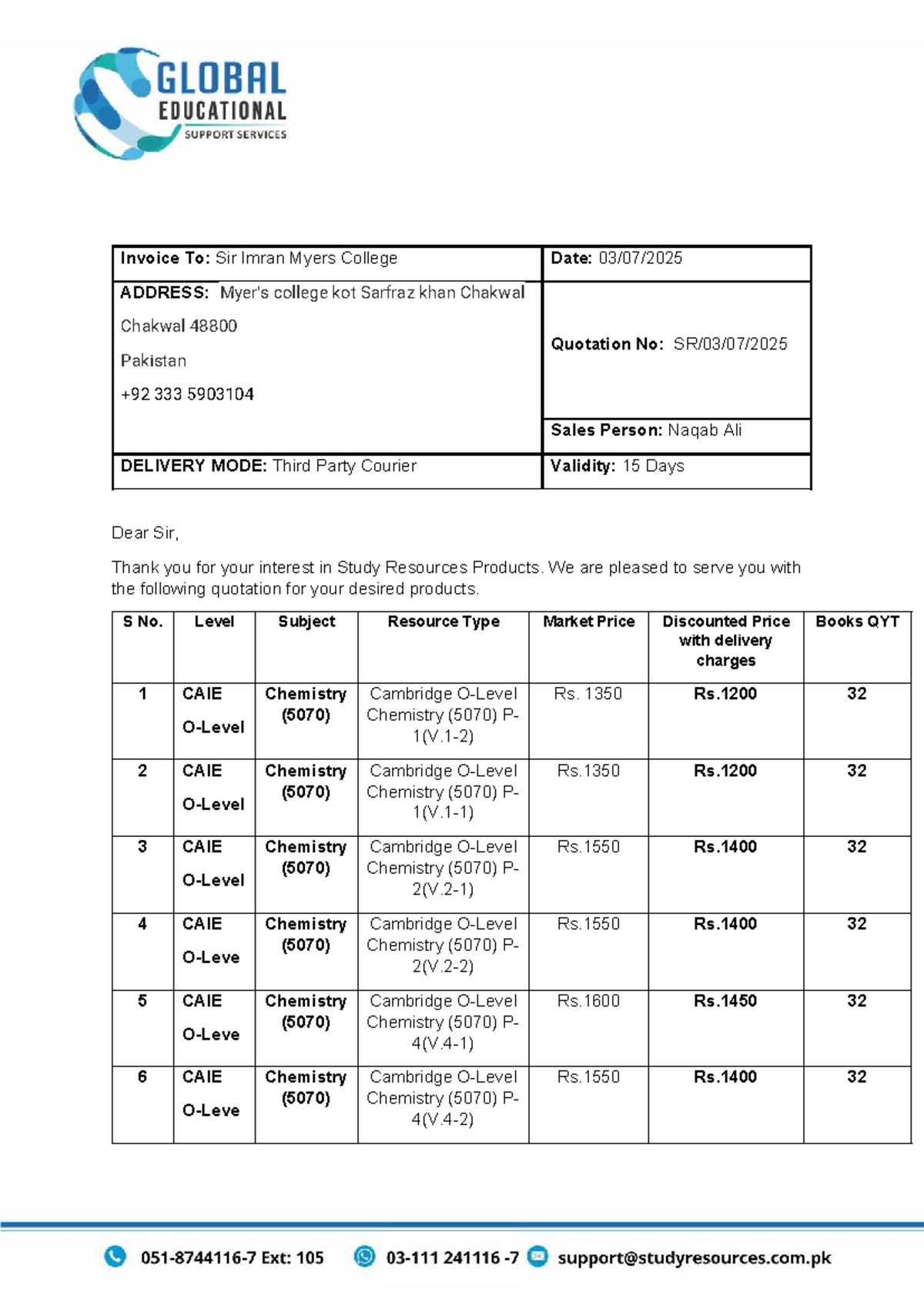 Quotation for study resources products for Sir Imran - Studocu
