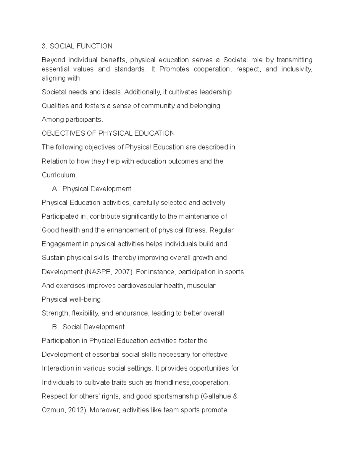 3. SOCIAL FUNCTION & OBJECTIVES OF PHYSICAL EDUCATION - Studocu