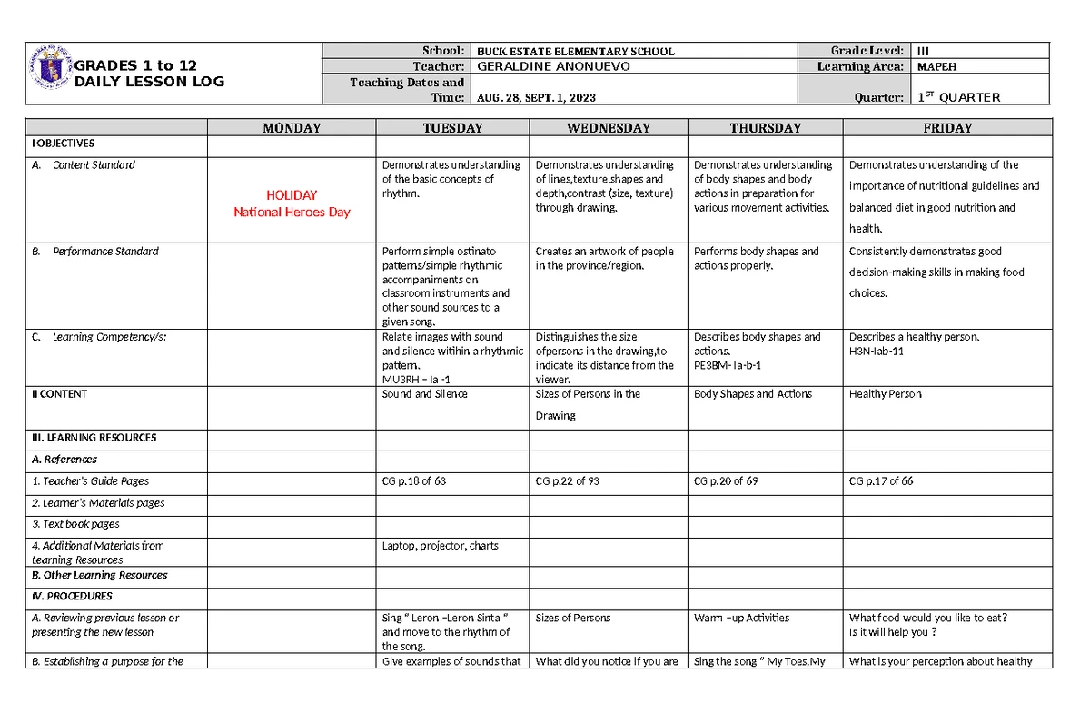 Grade 4 DLL Homeroom Guidance Module 1 Quarter 1 Week 1 - GRADE 4 Daily ...