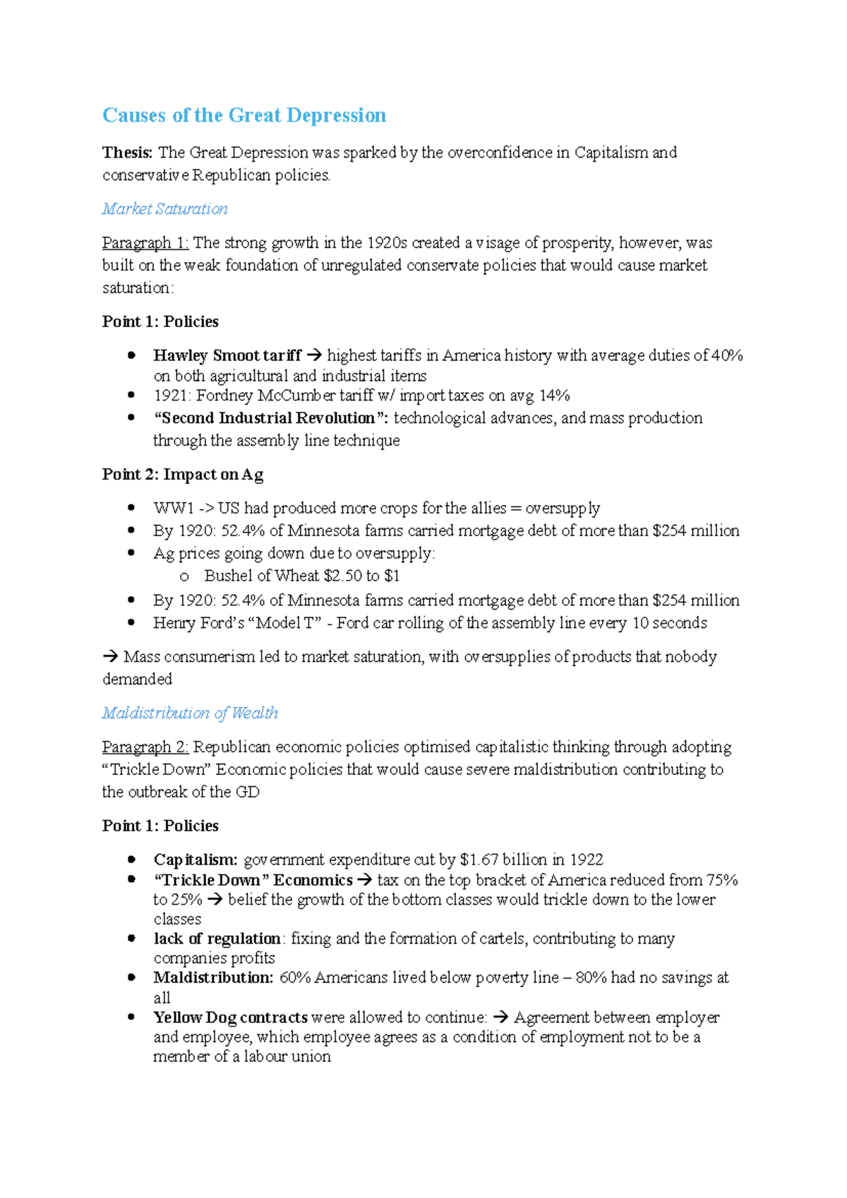 USA - Causes of the Great Depression: Thesis & Key Points - Studocu