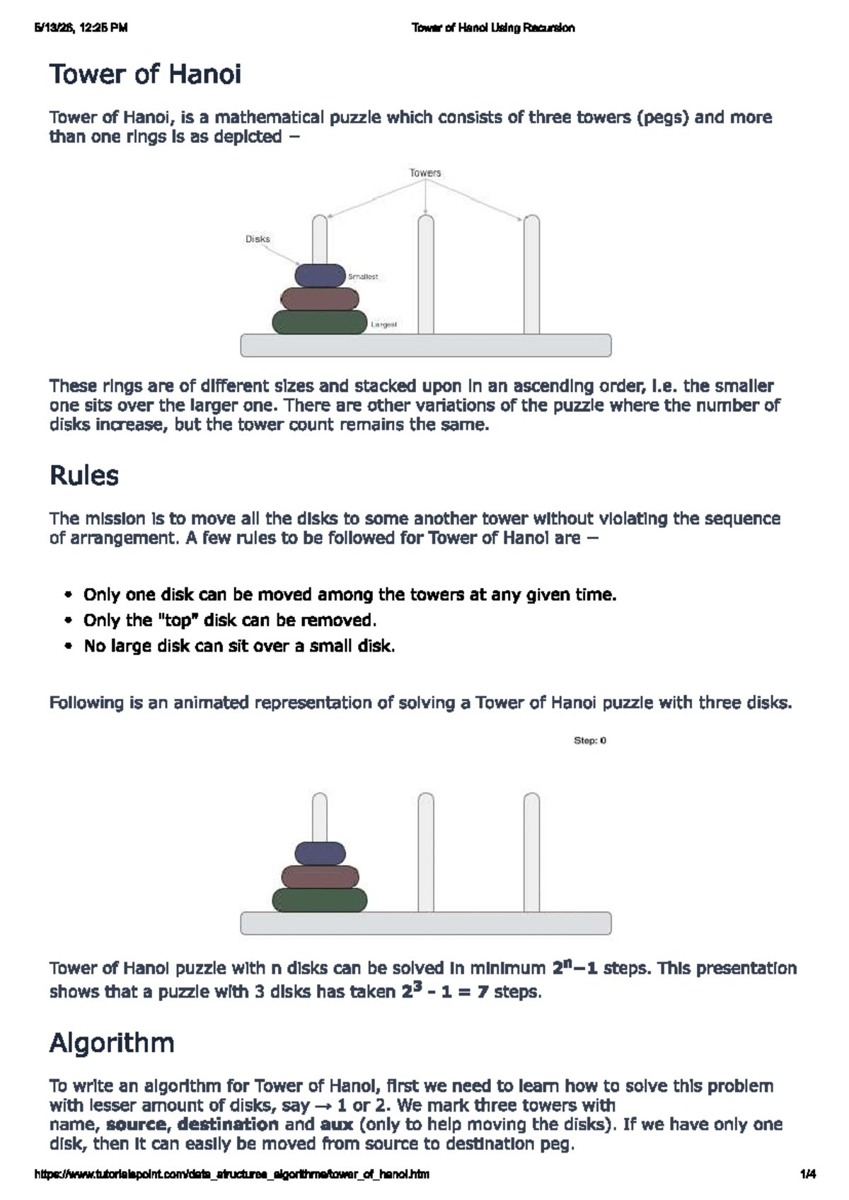 Tower of Hanoi - Recursion Algorithm Explained (CS101) - Studocu