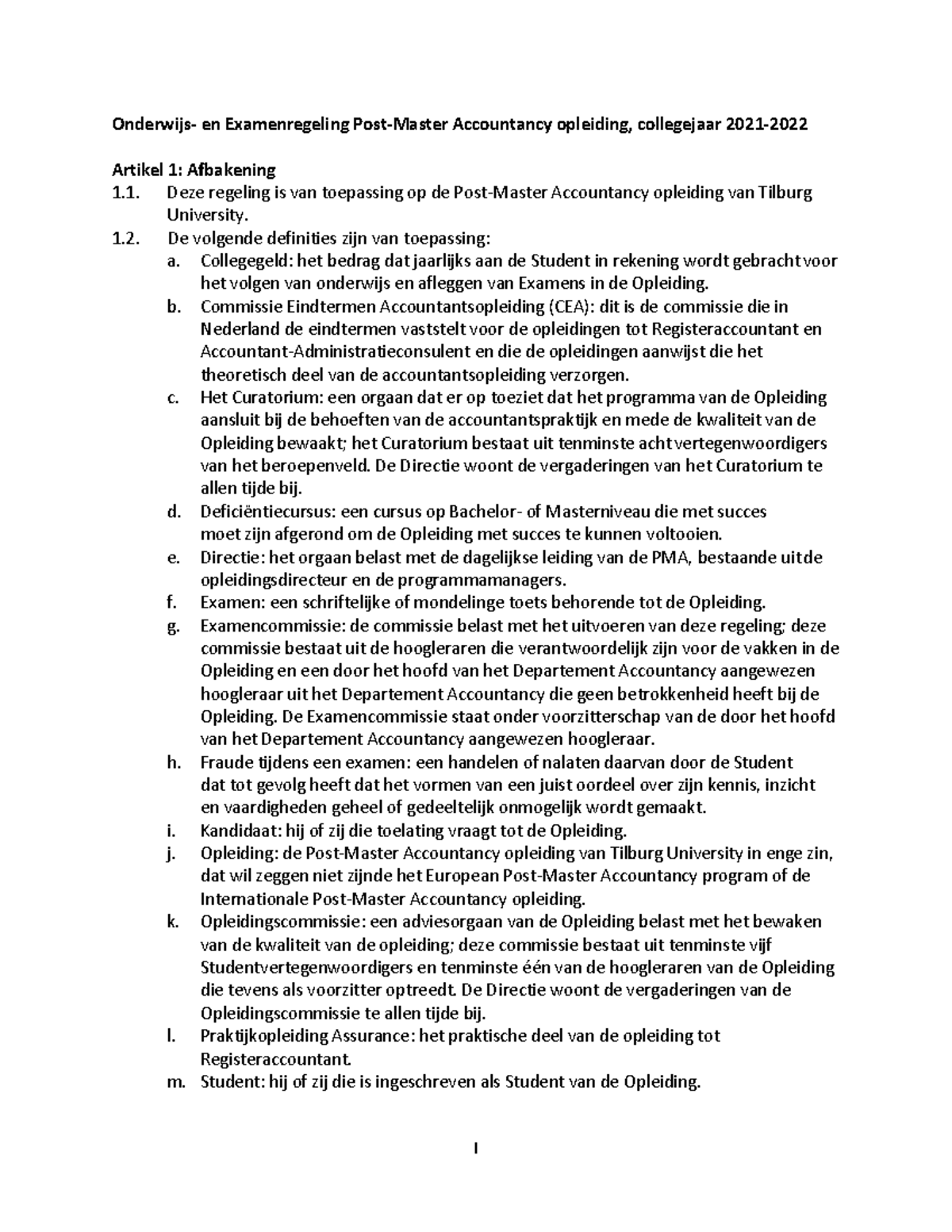 OER Post Master Accountancy 2021 2022 Tilburg University Guidelines 