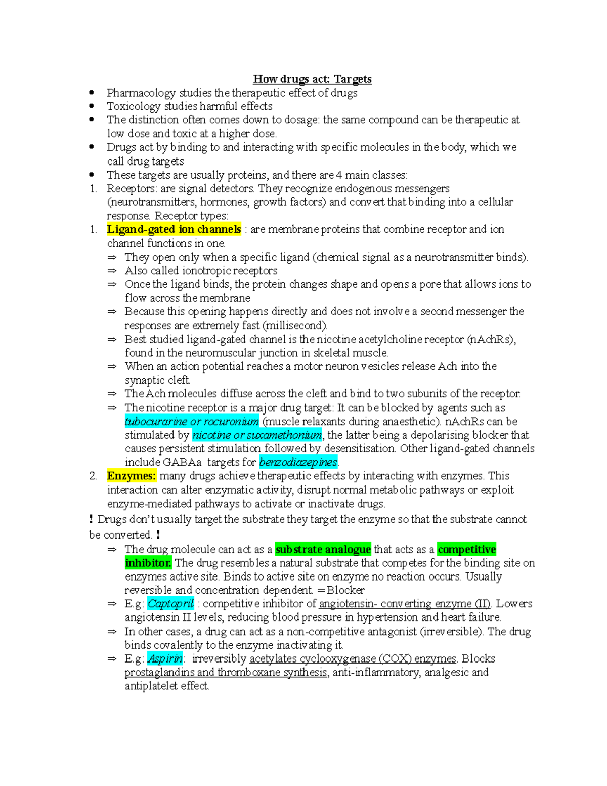 How Drugs Act: Targets in Pharmacology - Study Notes - Studocu