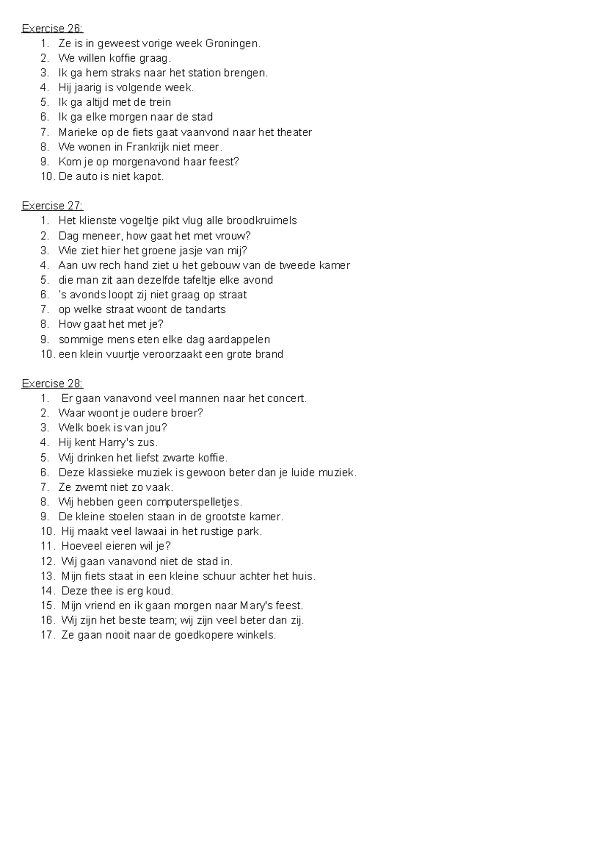 Dutch Language Mixed Exercises: Practice Tasks 26-28 - Studeersnel