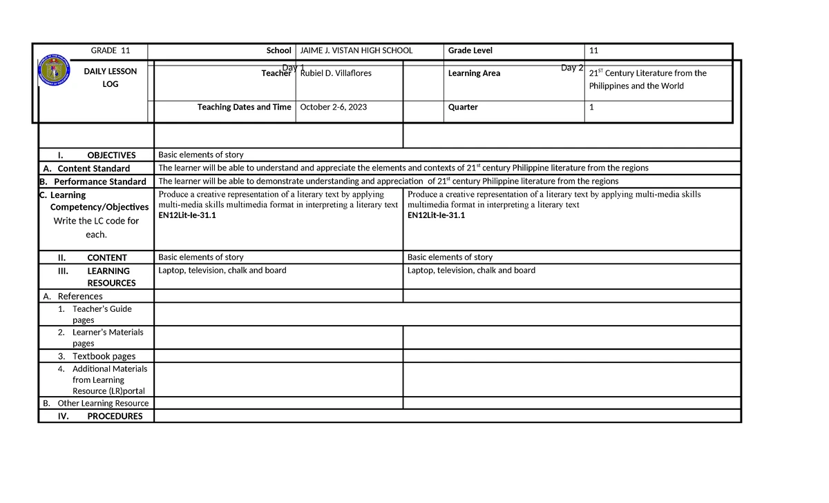 DLL-ORAL(AUG5-9) - Daily Lesson Log for Oral Communication Grade 11 ...