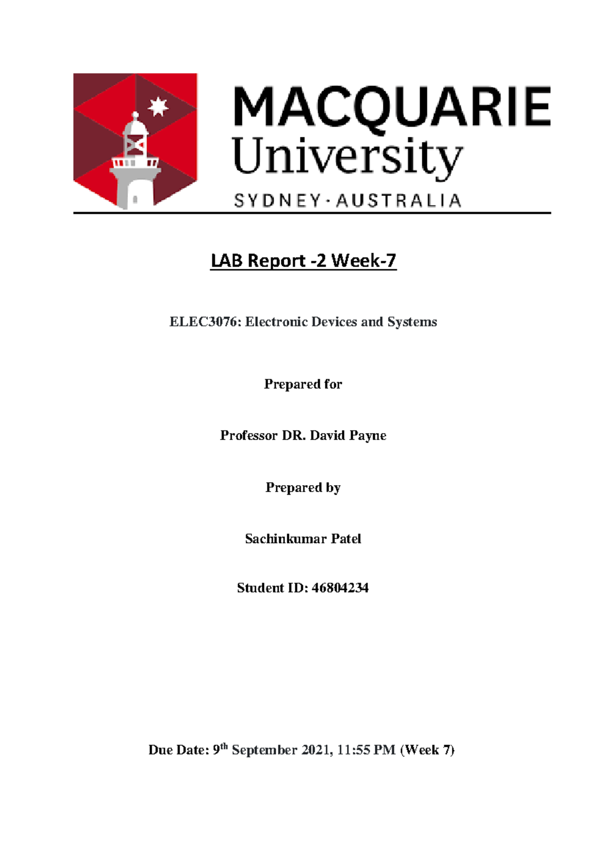 Lab Report 2 Week 7 Part 3 - LAB Report -2 Week- ELEC3076: Electronic ...