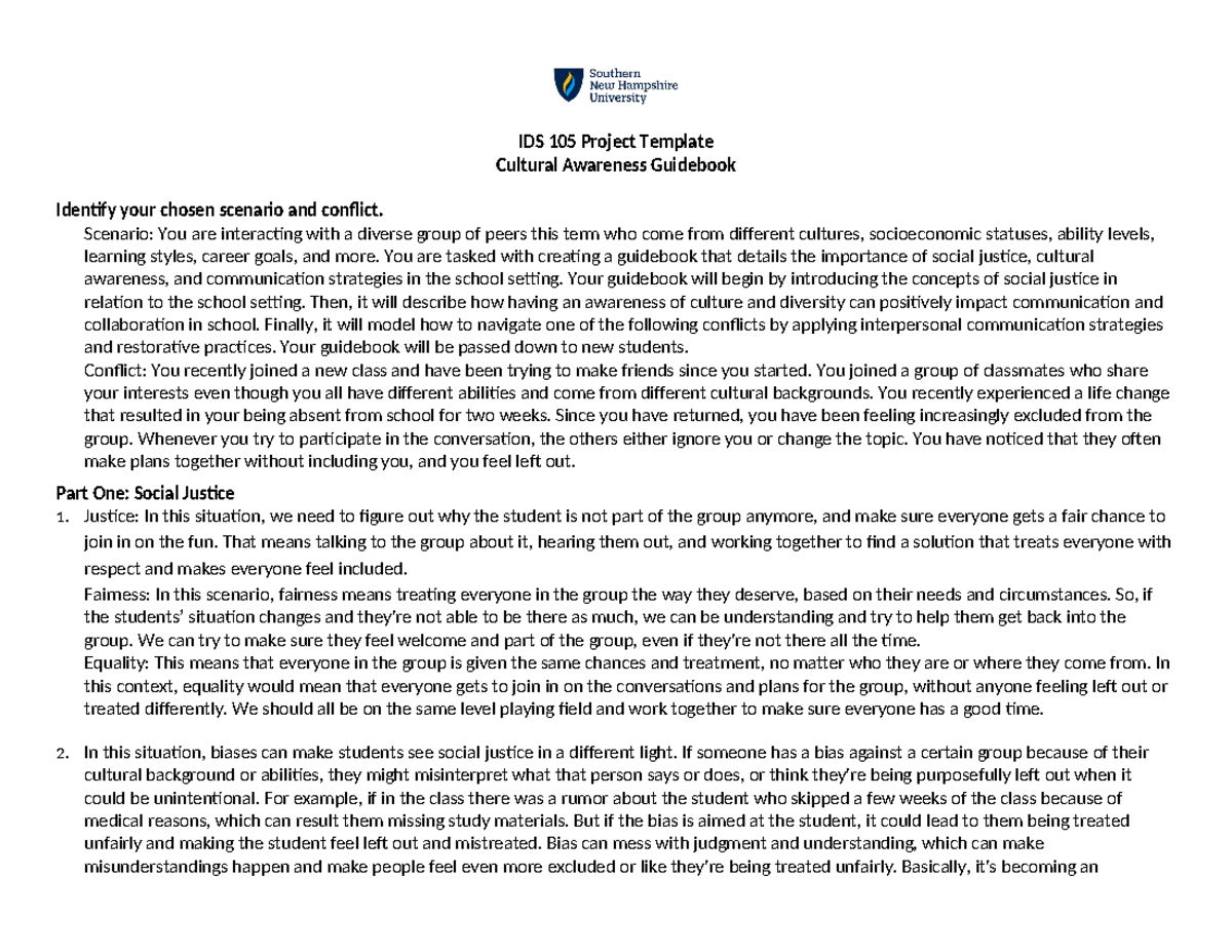 IDS 105 Cultural Awareness Guidebook Project Template - Studocu
