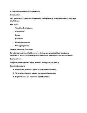 Programming Fundamentals - Study Notes & Assignments - Studocu