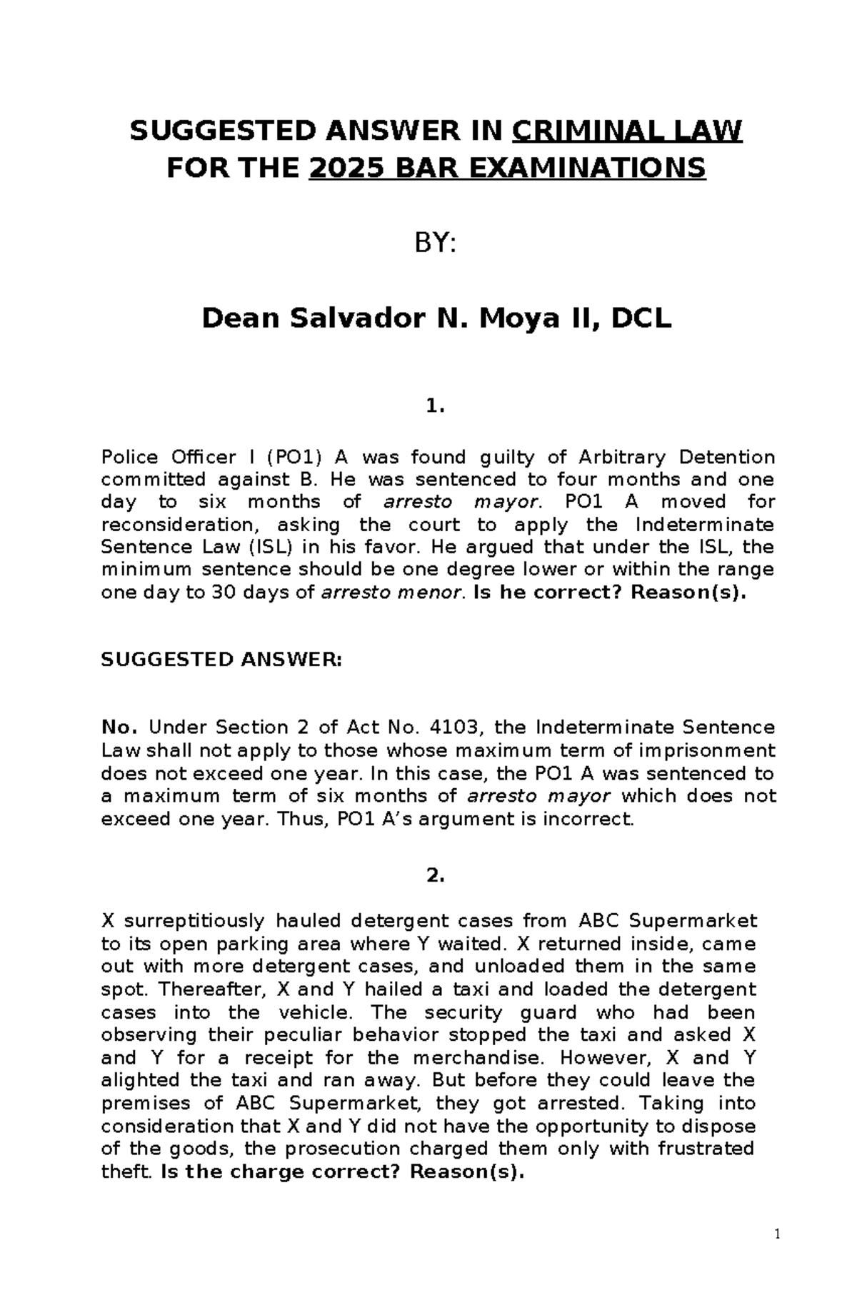 CRIMINAL LAW REVIEW NOTES FOR 2025 BAR EXAM (DCL 1) - Studocu