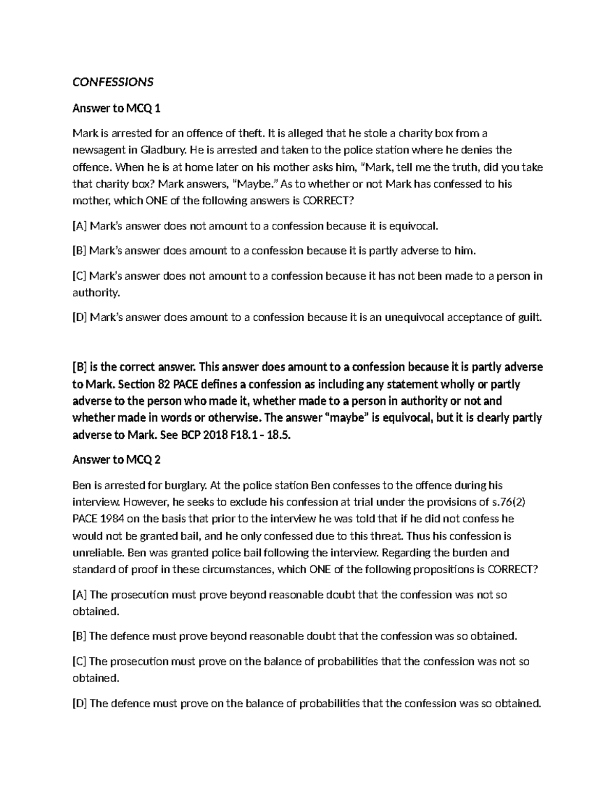 Confessions Limon - Practice Questions for PACE 2018 Exam - Studocu