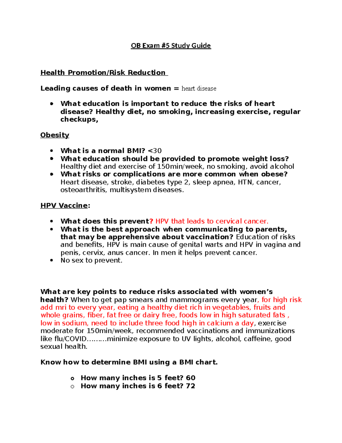OB Exam #5 Study Guide: Women's Health & Risk Reduction Insights - Studocu