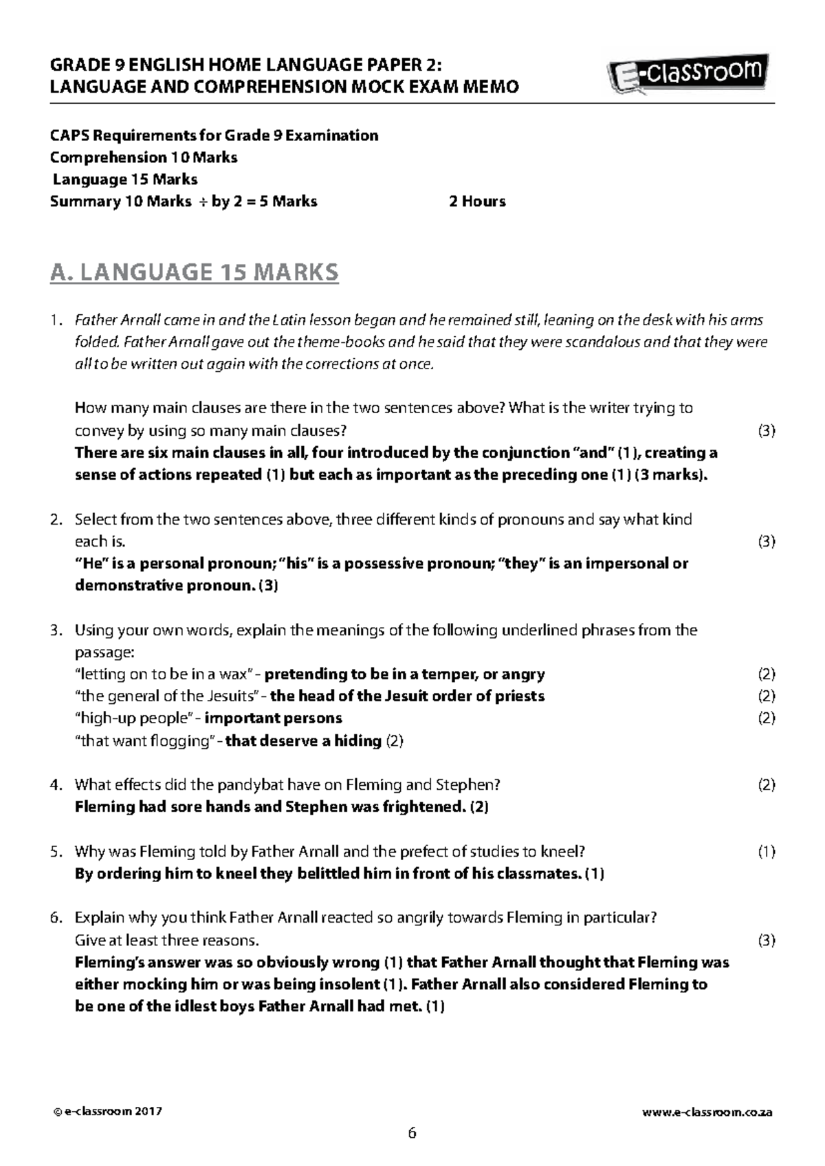 GRADE 9 ENGLISH HOME LANGUAGE PAPER 2: LANGUAGE & COMPREHENSION MOCK