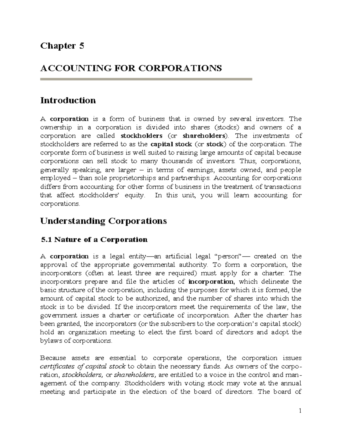 Accounting II - Chapter 5: Accounting for Corporations and Stocks - Studocu