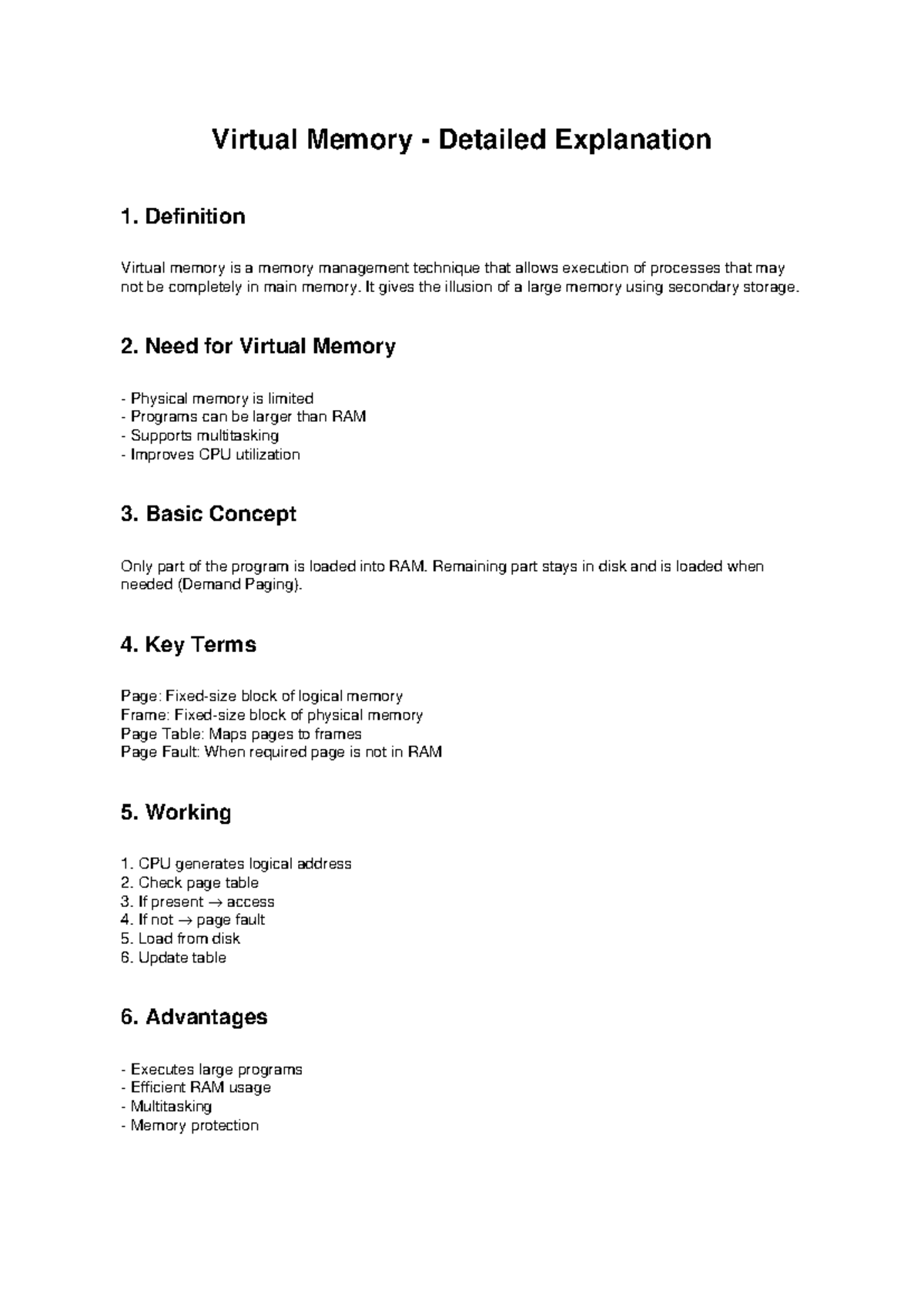 Virtual Memory Notes: Detailed Explanation and Key Concepts - Studocu