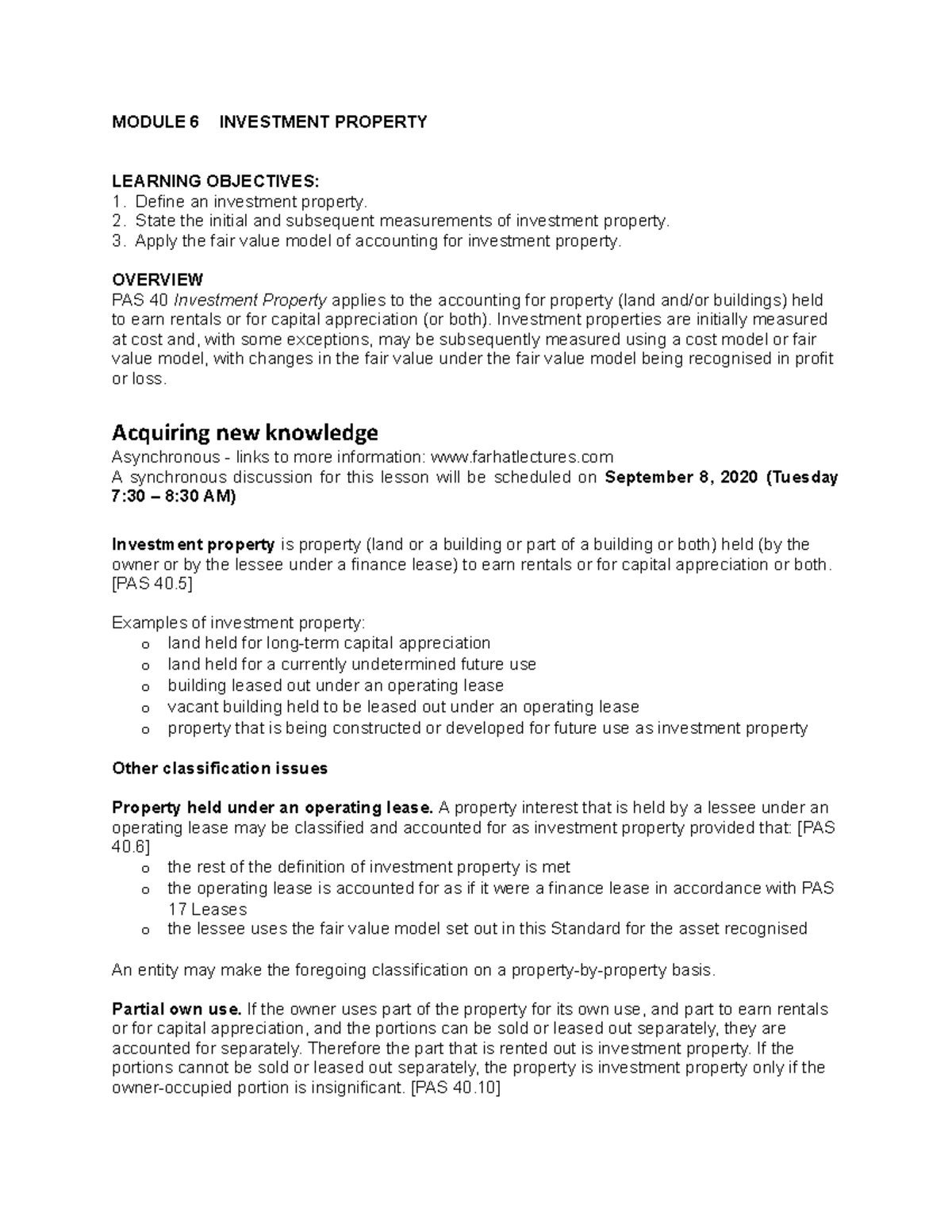 Module 6: Investment Property Overview and Fair Value Accounting ...
