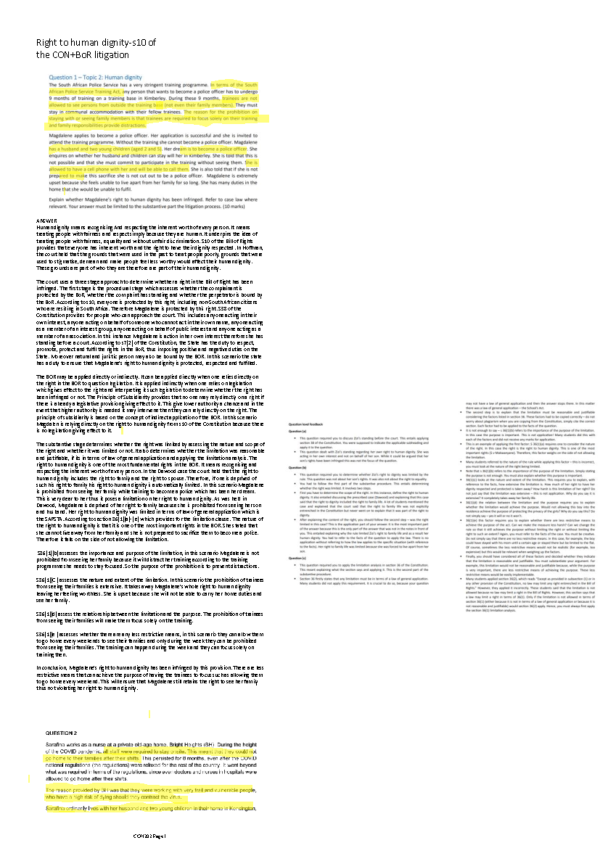 Right to Human Dignity: S10 of the CON & Bill of Rights Litigation ...