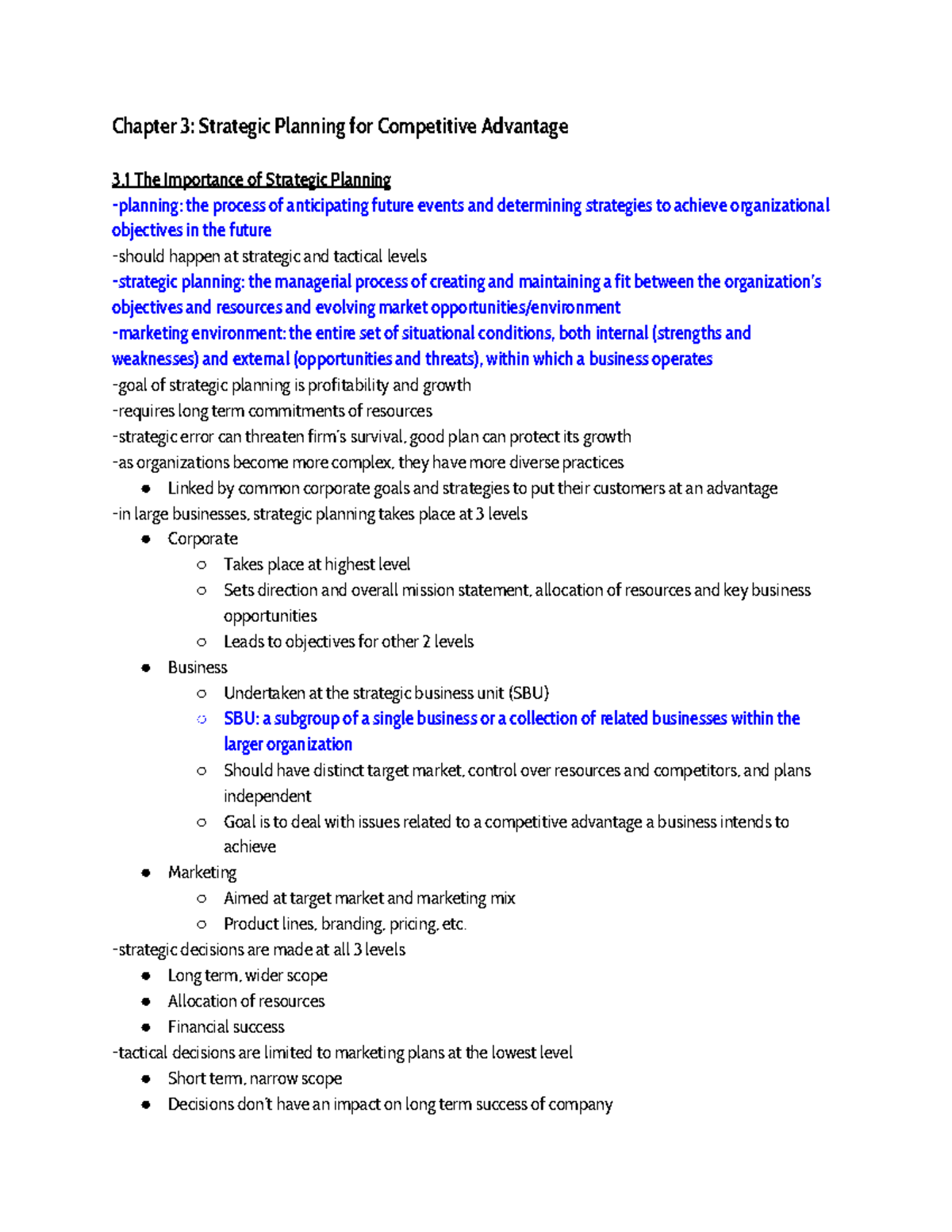 Chapter 3 - Chapter 3: Strategic Planning for Competitive Advantage 3 ...