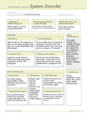 Atherosclerosis ATI Template ACTIVE LEARNING TEMPLATES THERAPEUTIC