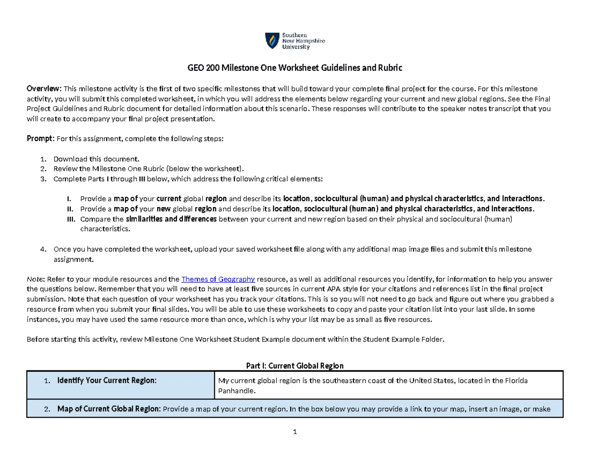 GEO 200 Final Project Worksheet: Themes of Geography Analysis - Studocu