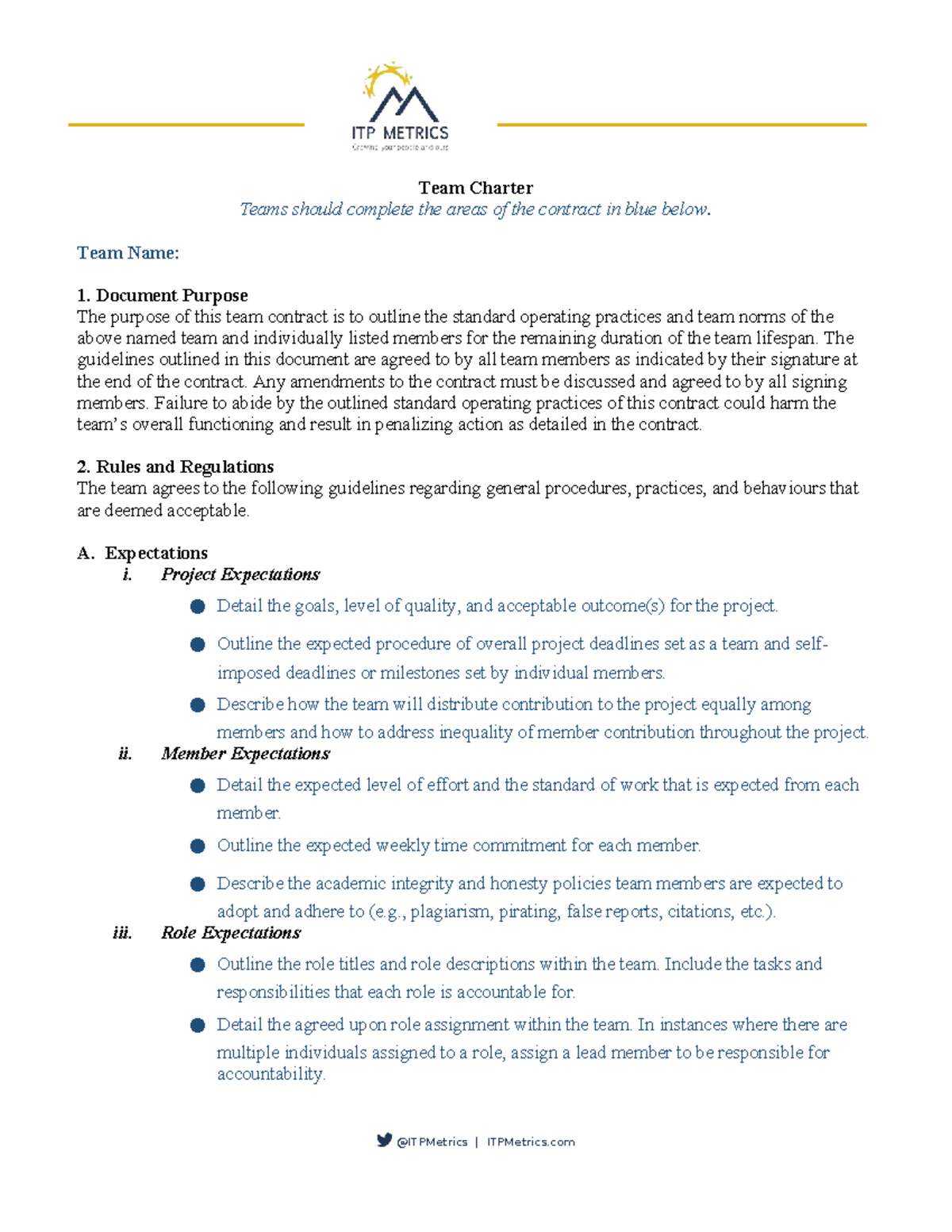 General Team Charter Guidelines and Expectations - Studocu