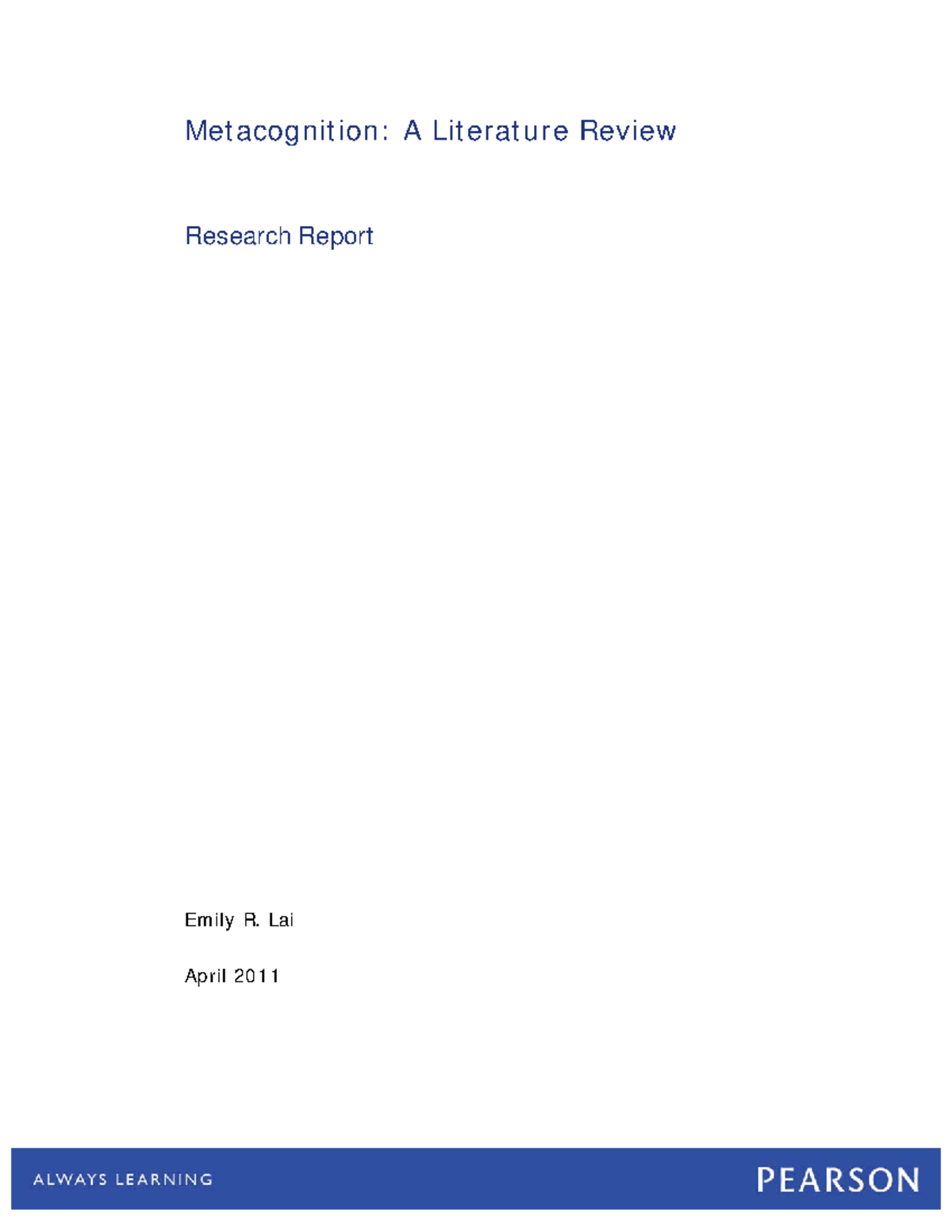 Metacognition A Literature Review Resear - Met acognit ion: A Lit erat ...